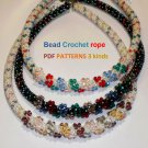 Slim Bead Crochet rope 3 patterns "Bows" necklace & bracelet, Slip Stitch, PDF file