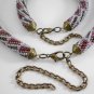 Jewelery set: beaded Necklace & Bracelet, Color Burgundy-Gray, Handmade