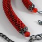 Jewelery set: beaded Necklace & Bracelet, Color Red, Handmade