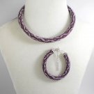 Jewelery set:beaded Necklace & Bracelet,Color Burgundy-lilac-mysterious,Handmade