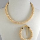 Jewelery set:Necklace & Bracelet,Lace diagonal pattern,Color Pearl-Gold.Handmade