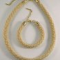 Jewelery set:Necklace & Bracelet,Lace diagonal pattern,Color Pearl-Gold.Handmade