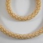 Jewelery set:Necklace & Bracelet,Lace diagonal pattern,Color Pearl-Gold.Handmade