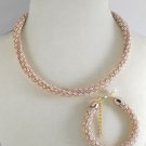 Jewelery set:Necklace & Bracelet,Lace diagonal pattern,Color PearlBeige.Handmade