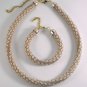 Jewelery set:Necklace & Bracelet,Lace diagonal pattern,Color PearlBeige.Handmade
