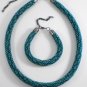 Jewelery set: Necklace & Bracelet, Lace diagonal pattern, Color Green. Handmade