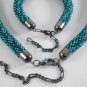 Jewelery set: Necklace & Bracelet, Lace diagonal pattern, Color Green. Handmade