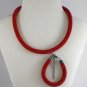 Jewelery set:beaded Necklace & Bracelet,Lace diagonal pattern,Color Red.Handmade