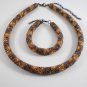Jewelery set: Necklace & Bracelet,Geometric pattern,Color Brown-Copper.Handmade