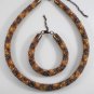 Jewelery set: Necklace & Bracelet,Geometric pattern,Color Brown-Copper.Handmade