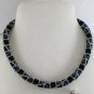 Jewelery set:Necklace-Bracelet,Geometric pattern,Color Black-Blue-Beige.Handmade