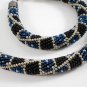 Jewelery set:Necklace-Bracelet,Geometric pattern,Color Black-Blue-Beige.Handmade