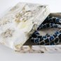 Jewelery set:Necklace-Bracelet,Geometric pattern,Color Black-Blue-Beige.Handmade