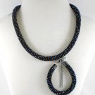 Jewelery set:beaded rope-necklace and bracelet,Color Black-multicolored,Handmade