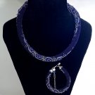 Jewelery set: beaded rope-necklace and bracelet, Color Blue-Silver, Handmade Jewelery set: beaded rope-necklace and bracelet, Color Blue-Silver, Handmade