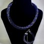 Jewelery set: beaded rope-necklace and bracelet, Color Blue-Silver, Handmade