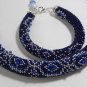 Jewelery set: beaded rope-necklace and bracelet, Color Blue-Silver, Handmade