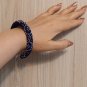 Jewelery set: beaded rope-necklace and bracelet, Color Blue-Silver, Handmade