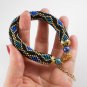 Handmade Black-Blue-Green-Gold bracelet,ethnic boho style,gift mother-daughter