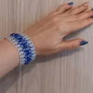 Handmade beaded loom bracelet. Pearl-White-Blue. Gift for mother, daughter, wife, anniversary.