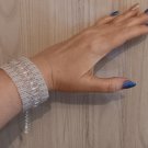 Handmade beaded loom bracelet. Pearl-White-Silver. Gift for mother, daughter, wife, anniversary.