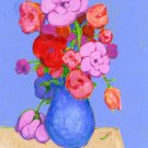 FLOWERS 9 ORIGINAL ART PAINTING - SEAN PATTY - STILL LIFE BLUE RED PINK FLORAL