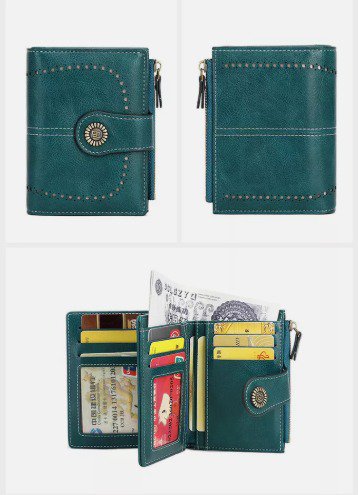 Women Leather Wallet RFID Blocking Ladies Small Compact Credit Card Holder Purse Blue