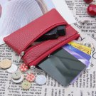 Women Zipper Coin Purse Solid PU Leather Pockets Small Storage Bag Pouch Wallet Red