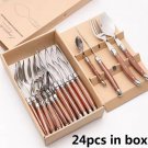 Laguiole 24pcs Wood Handle Cutlery Set – Elegant Korean Stainless Steel Dinnerware