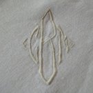Vintage Ecru Linen Tablecloth ~  "CBM" Mono ~ 48 x 65
