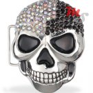 Skull Belt Buckle CZ encrusted Black and White