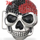 Skull Belt Buckle CZ encrusted Black and Red