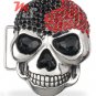Skull Belt Buckle CZ encrusted Black and Red