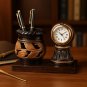 A Premium Wooden Antique Pen Holder with Clock to Define Luxury Status