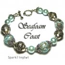 Gorgeous Sterling Silver Bali Seafoam Blue Green Gold Fleck Bracelet, BHV