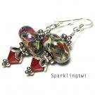 Gorgeous Sterling Silver Red Boro Lampwork Swarovski Crystal Glass Earrings, BHV