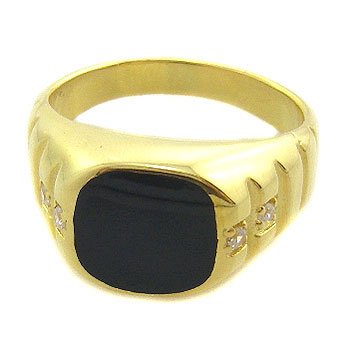 925 Silver Gold plated Black Enamel , White CZ Mens Ring size 14