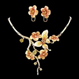 Free Shipping Gorgeous Crystals Special Occasion Party Jewelry Set Flowers and Butterfly