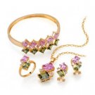 Free Shipping Elegant Colorful CZ Jewelry Set, Necklace, Bangle, Ring & Earring