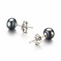 Free Shipping 14k Gold Black 6.5-7mm AA Freshwater Pearl Earring