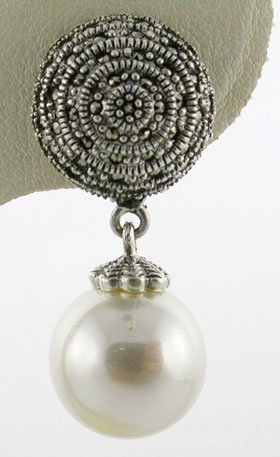 Free Shipping CREATED PEARL & GENUINE MARQUISATE 925 STERLING SILVER EARRING