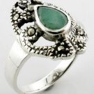 Free Shipping GENUINE EMERALD & MARCASITE STERLING 925 SILVER RING
