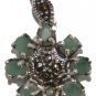 Free Shipping 925 Silver Marcasite Ring, Earring&Pendant with Genuine Emerald 1 Set