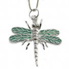 Free Shipping 925 sterling silver dragonfly pendant with green enamel
