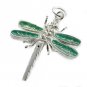 Free Shipping 925 sterling silver dragonfly pendant with green enamel
