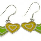 Free Shipping Inlay Silver With Green, Yellow Enamel Earring
