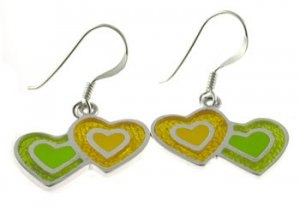 Free Shipping Inlay Silver With Green, Yellow Enamel Earring