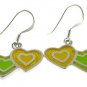 Free Shipping Inlay Silver With Green, Yellow Enamel Earring
