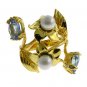 Free Shipping Costume Jewelry With Gold Plated Ring with pearl and Blue topaz cz size 8.5