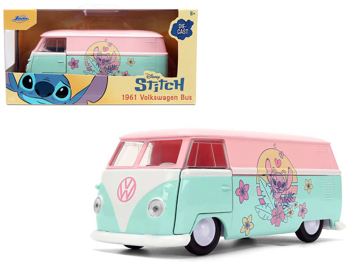 1961 Volkswagen Bus Pink and Blue with Graphics 1/32 Diecast Model